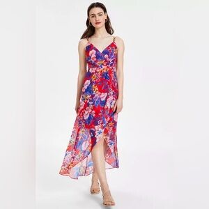 Siena Women's Floral Print Sleeveless High-Low Maxi Dress Red Multicolor 12